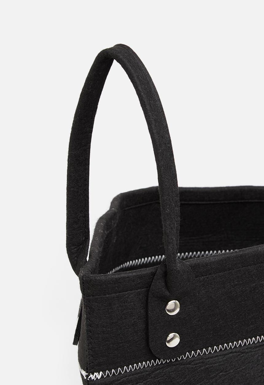 Sixth Floor - Striped felt basket - black