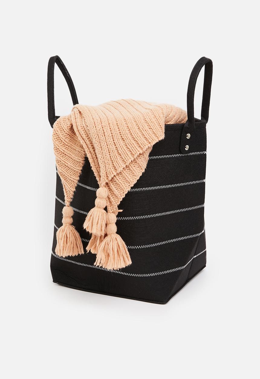 Sixth Floor - Striped felt basket - black