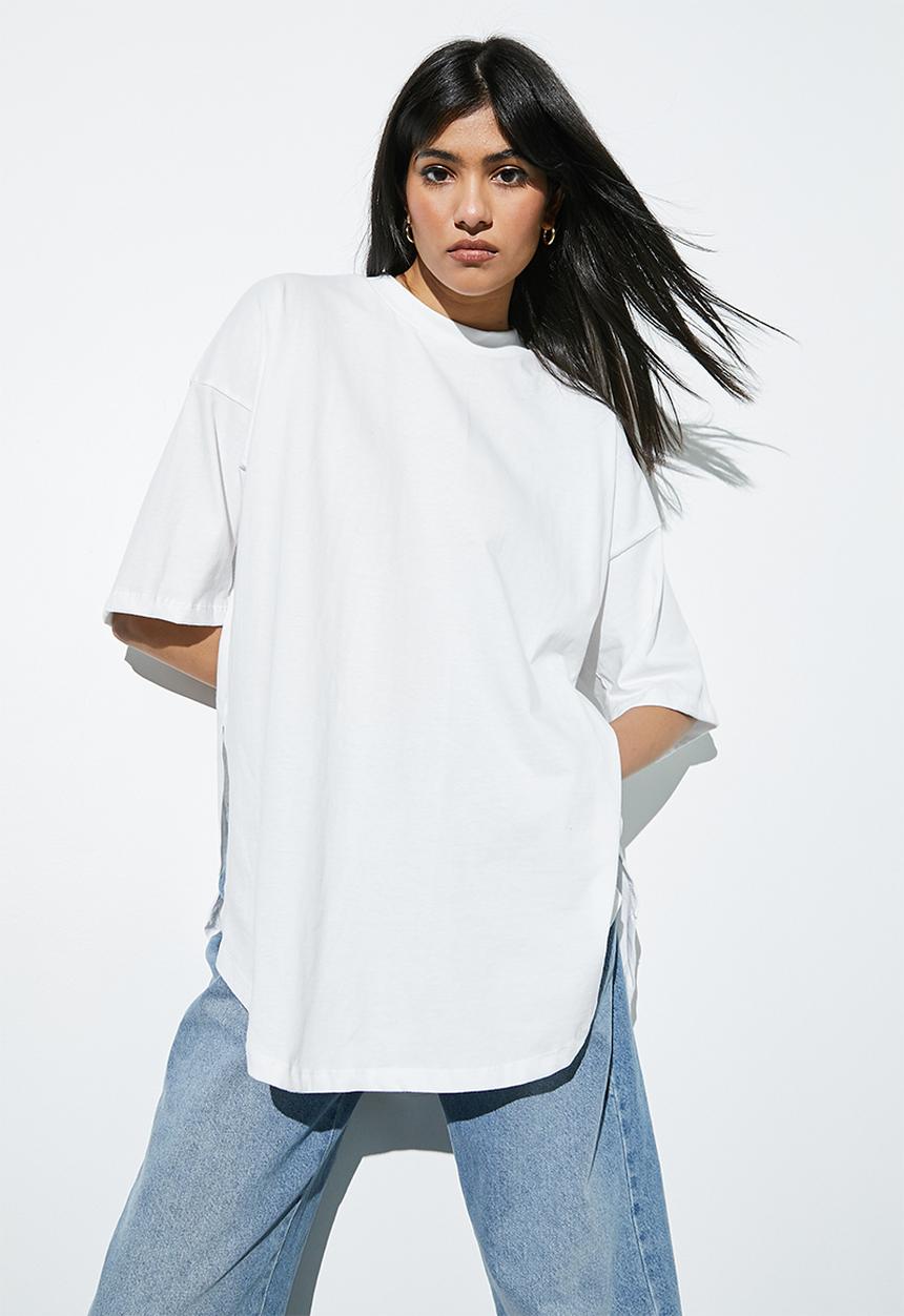 Superbalist - Curved hem longline tee - white