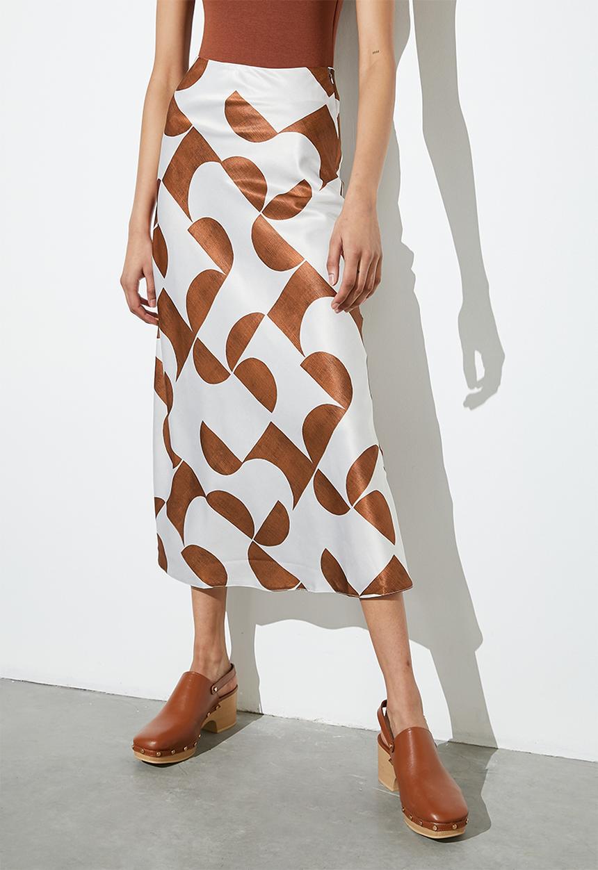 Superbalist - Long midi slip skirt - tobacco geo