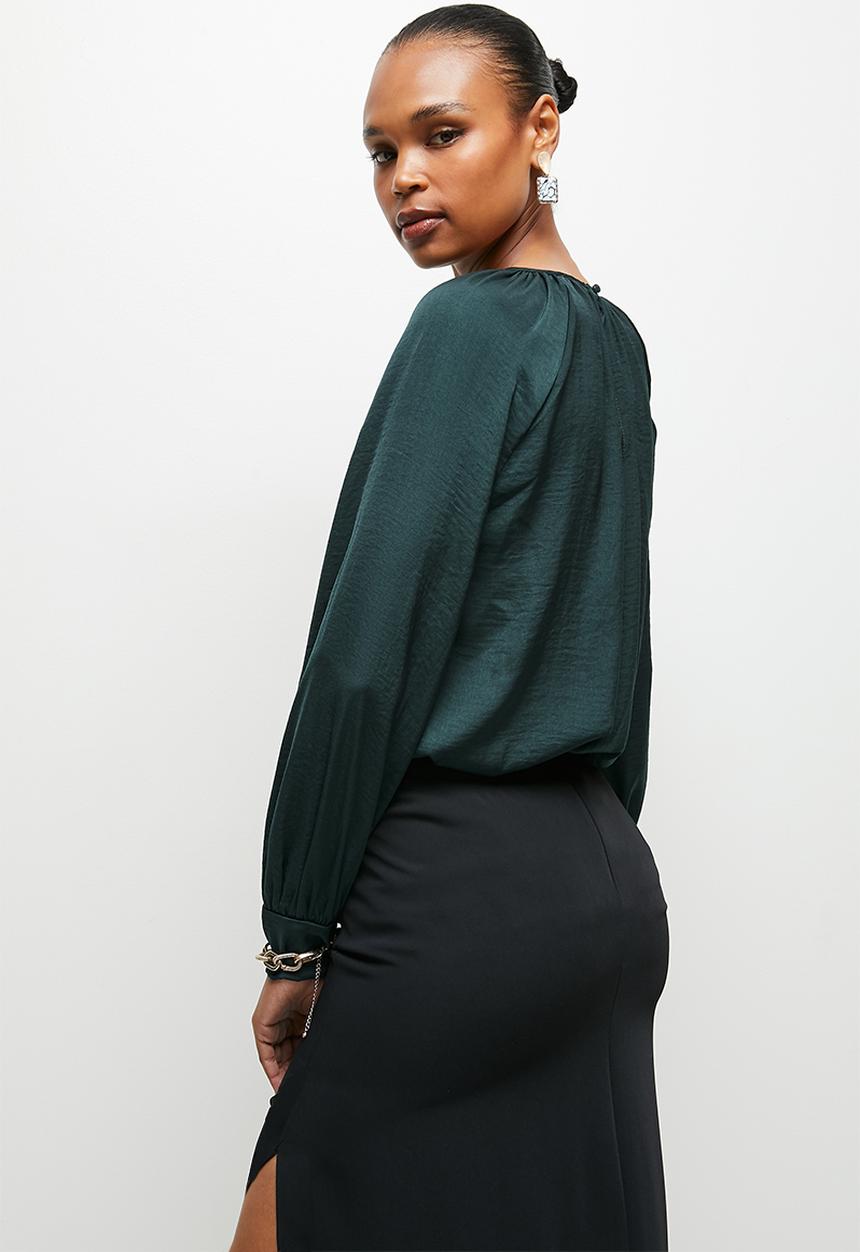 MILLA - Satin gauged neck blouse - morrocan blue