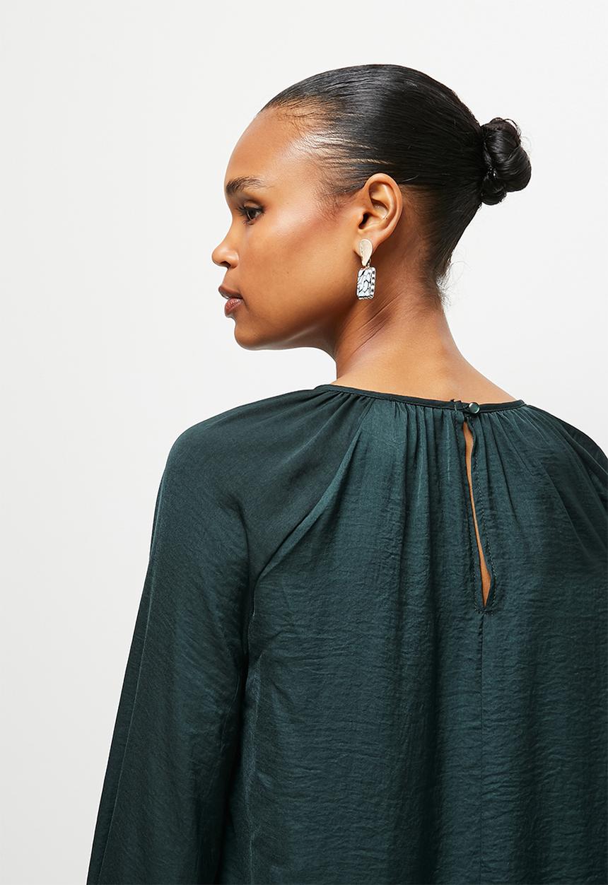 MILLA - Satin gauged neck blouse - morrocan blue