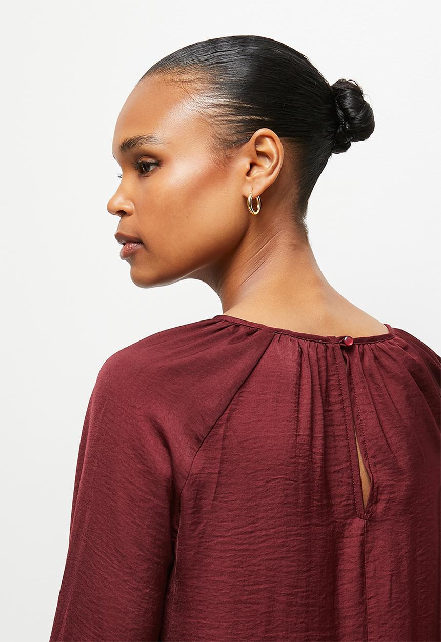 MILLA - Satin gauged neck blouse - berry