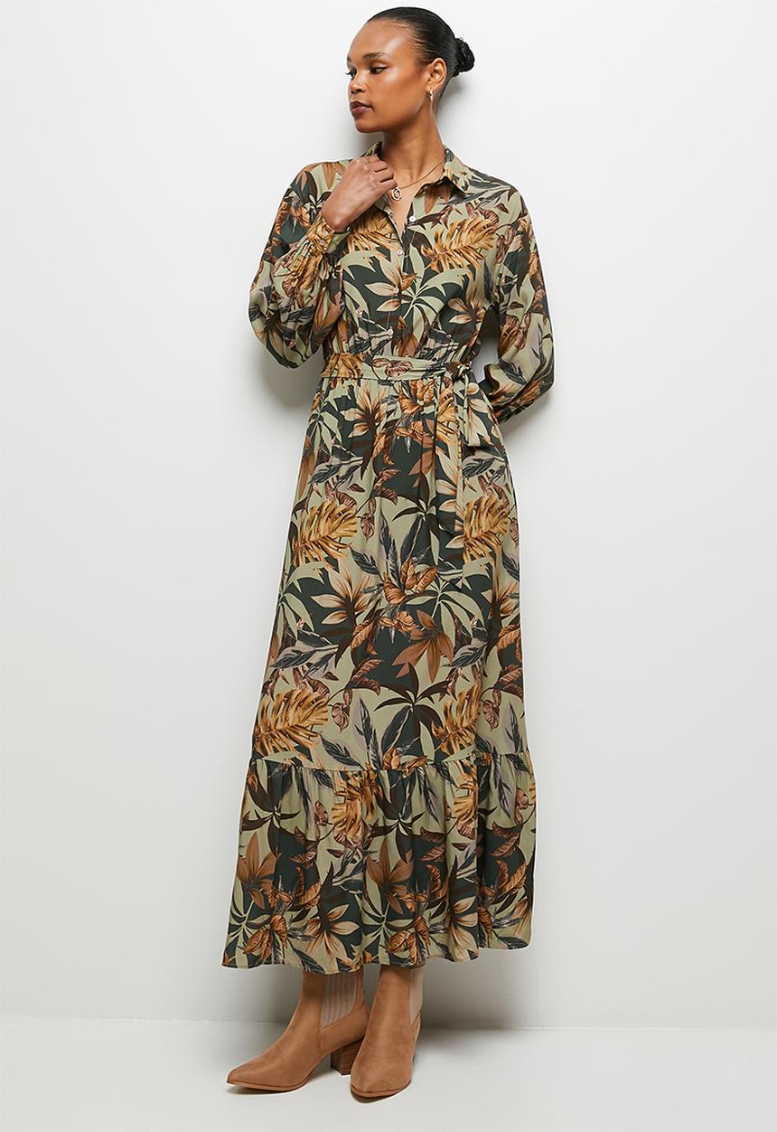 edit - Tiered maxi shirt dress - multi
