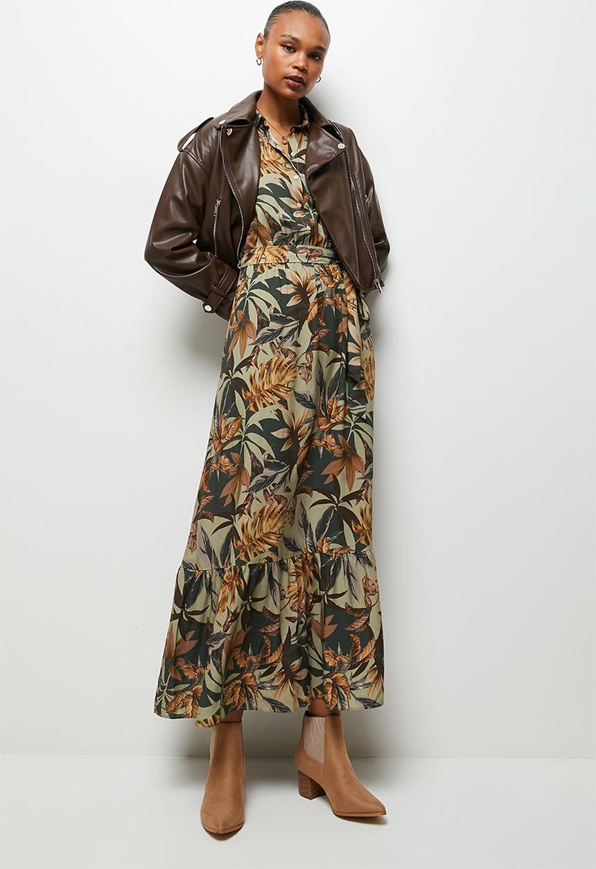 edit - Tiered maxi shirt dress - multi