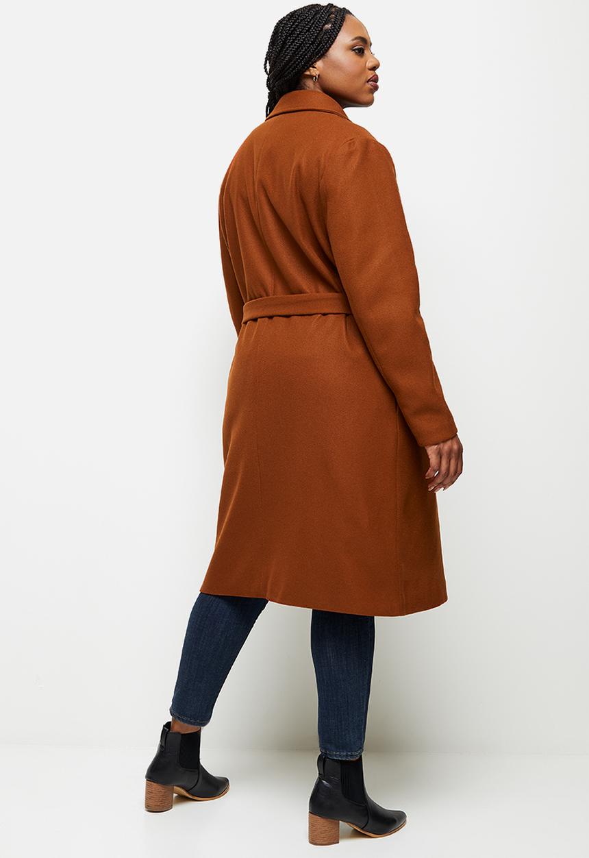 edit Plus - D-ring belted melton coat - deep rust
