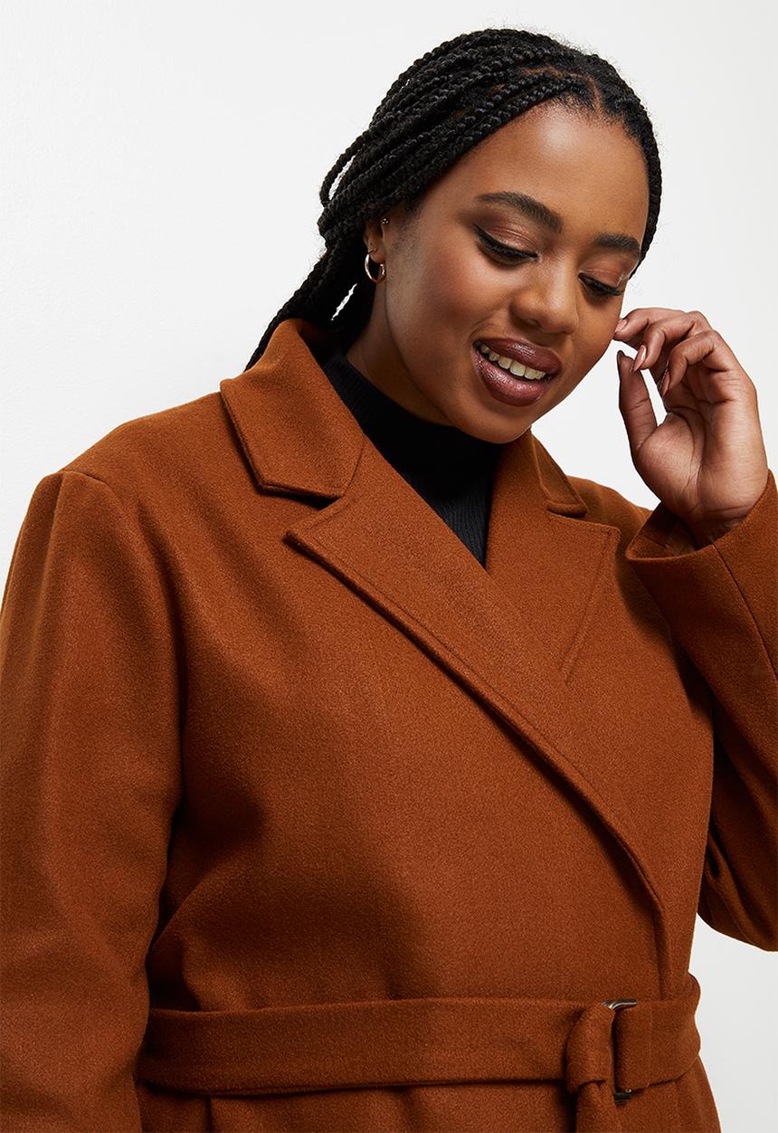 edit Plus - D-ring belted melton coat - deep rust