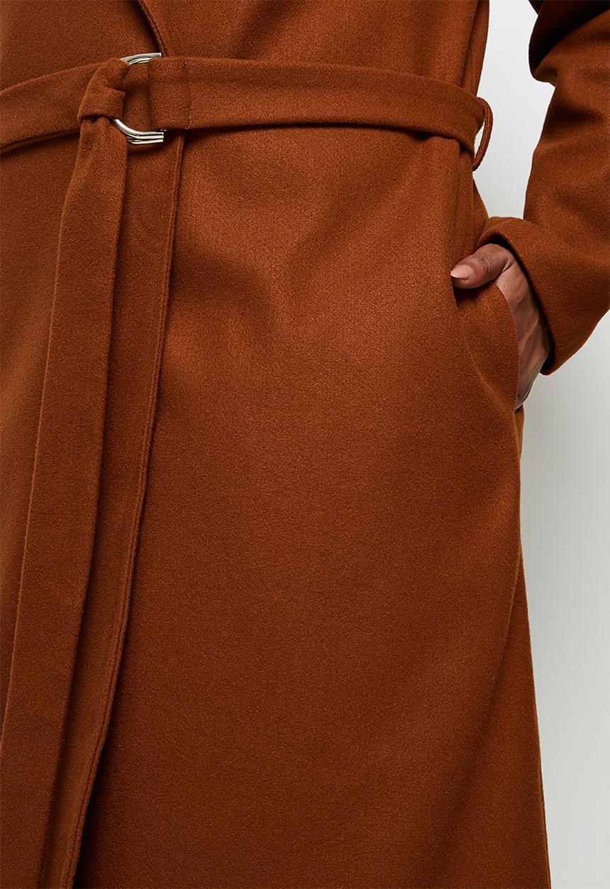 edit Plus - D-ring belted melton coat - deep rust