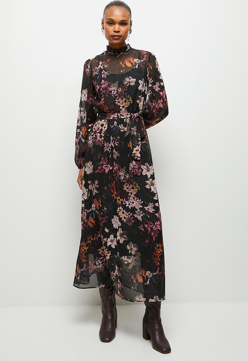 edit - Victorian piecrust chiffon maxi dress - multi