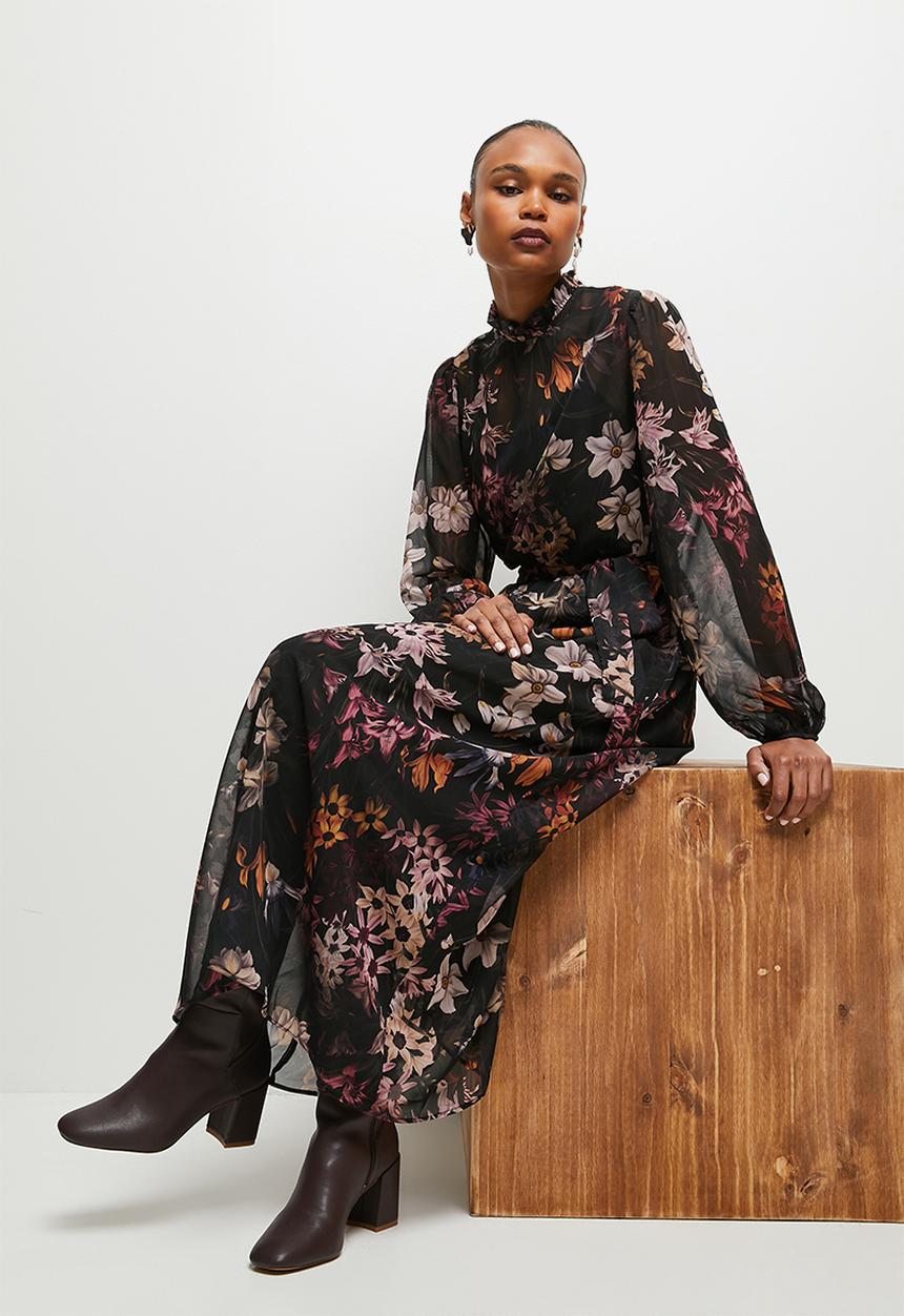 edit - Victorian piecrust chiffon maxi dress - multi