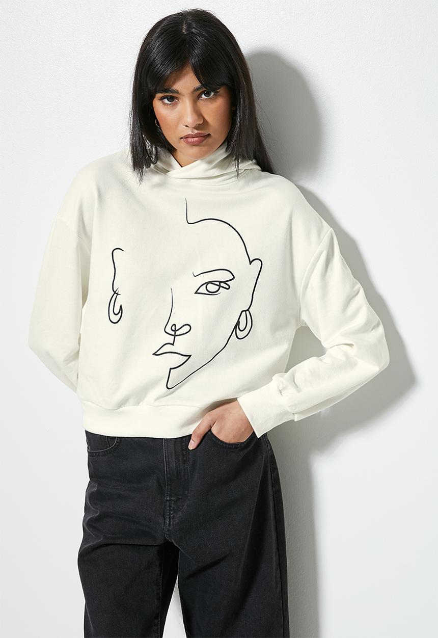 Superbalist - Graphic crop hoodie - ecru