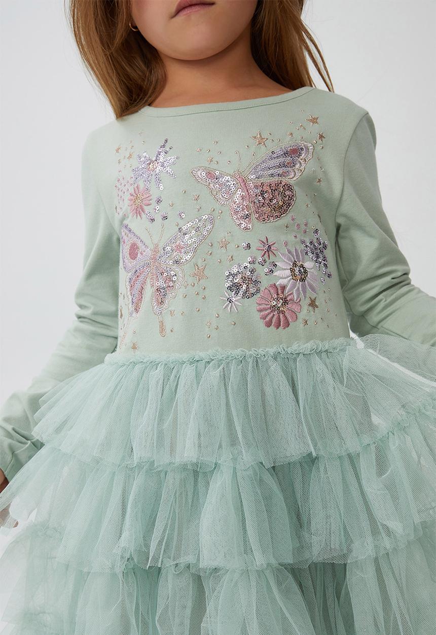 Cotton On - Iris long sleeve dress - stone green/butterfly garden