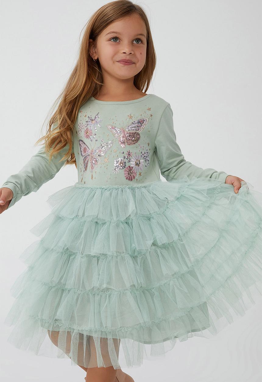 Cotton On - Iris long sleeve dress - stone green/butterfly garden
