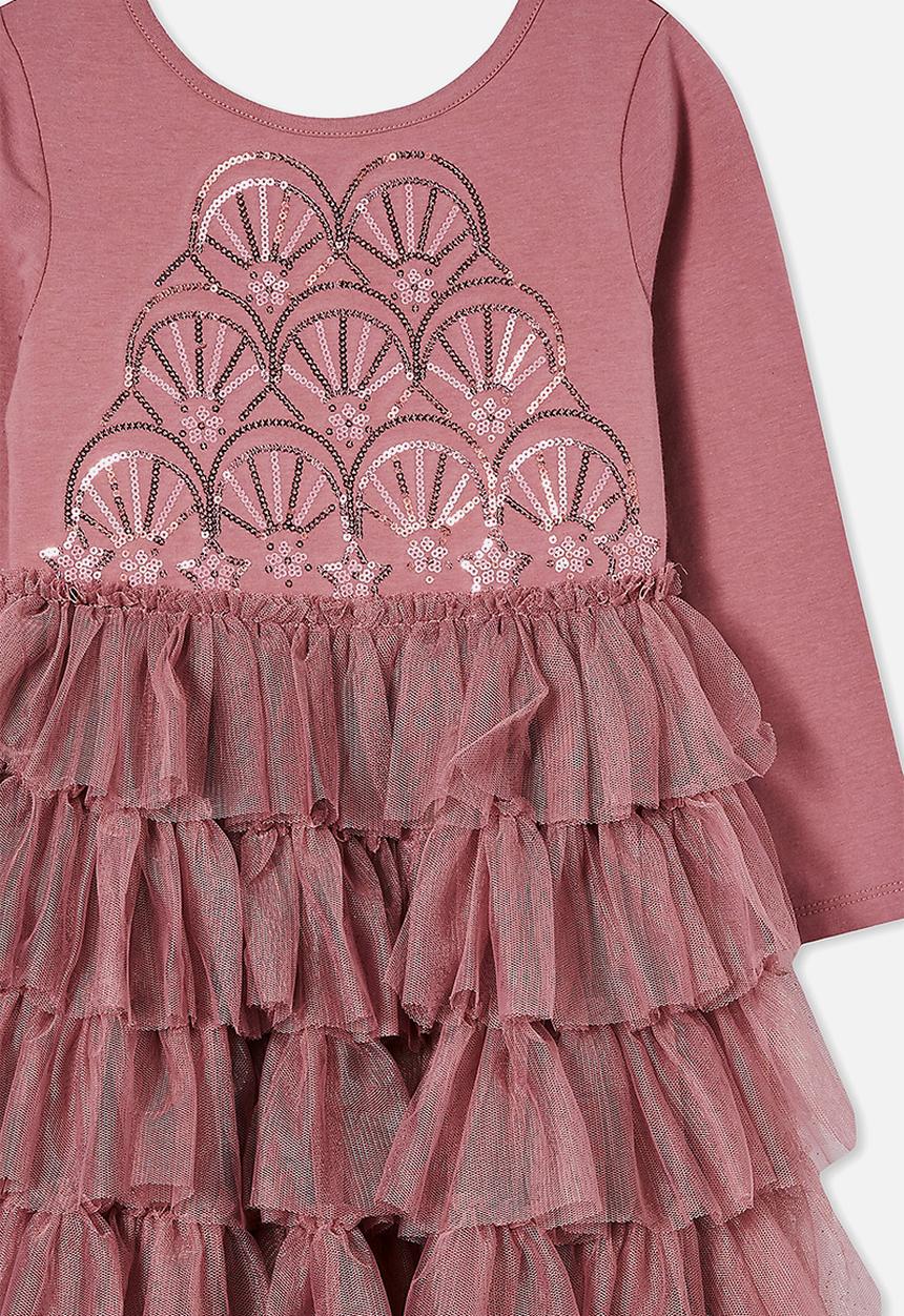 Cotton On - Iris long sleeve dress - dusty berry/deco stars