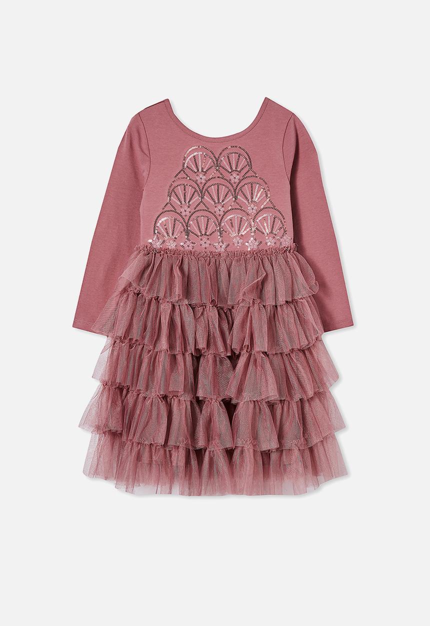 Cotton On - Iris long sleeve dress - dusty berry/deco stars
