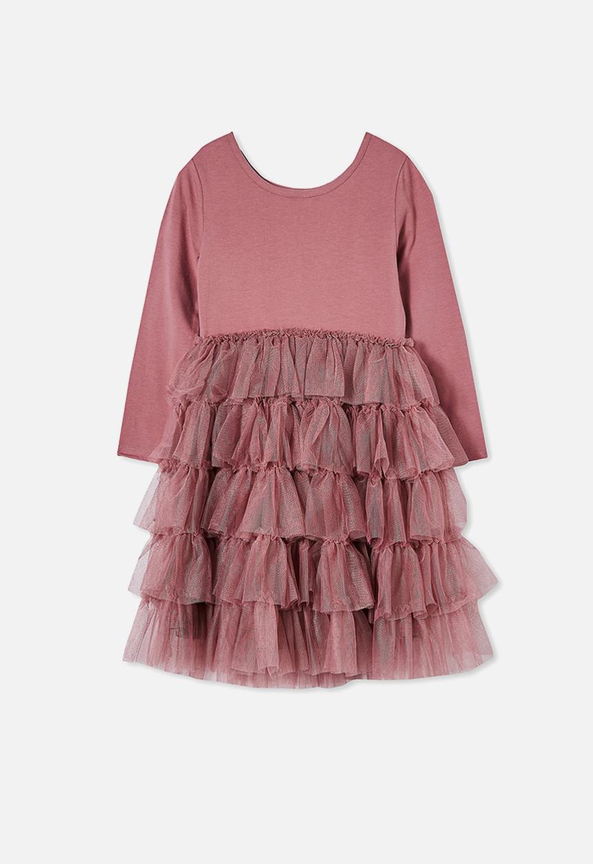 Cotton On - Iris long sleeve dress - dusty berry/deco stars