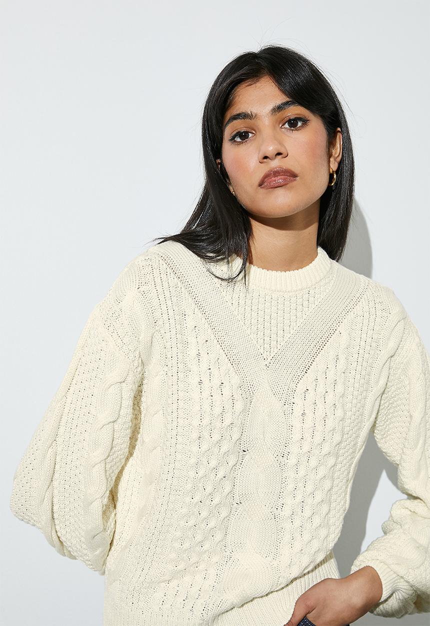 Superbalist - Cotton blend cable jumper - ecru