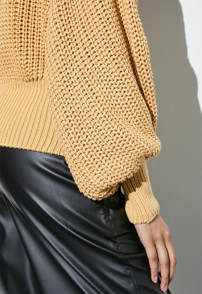 Superbalist - Cotton blend rib balloon sleeve pull over - tan