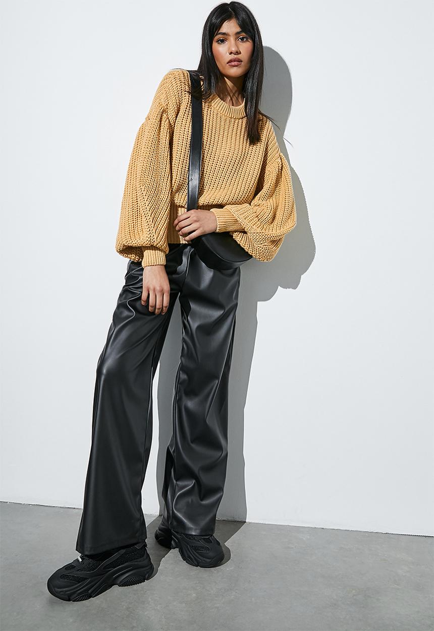 Superbalist - Cotton blend rib balloon sleeve pull over - tan