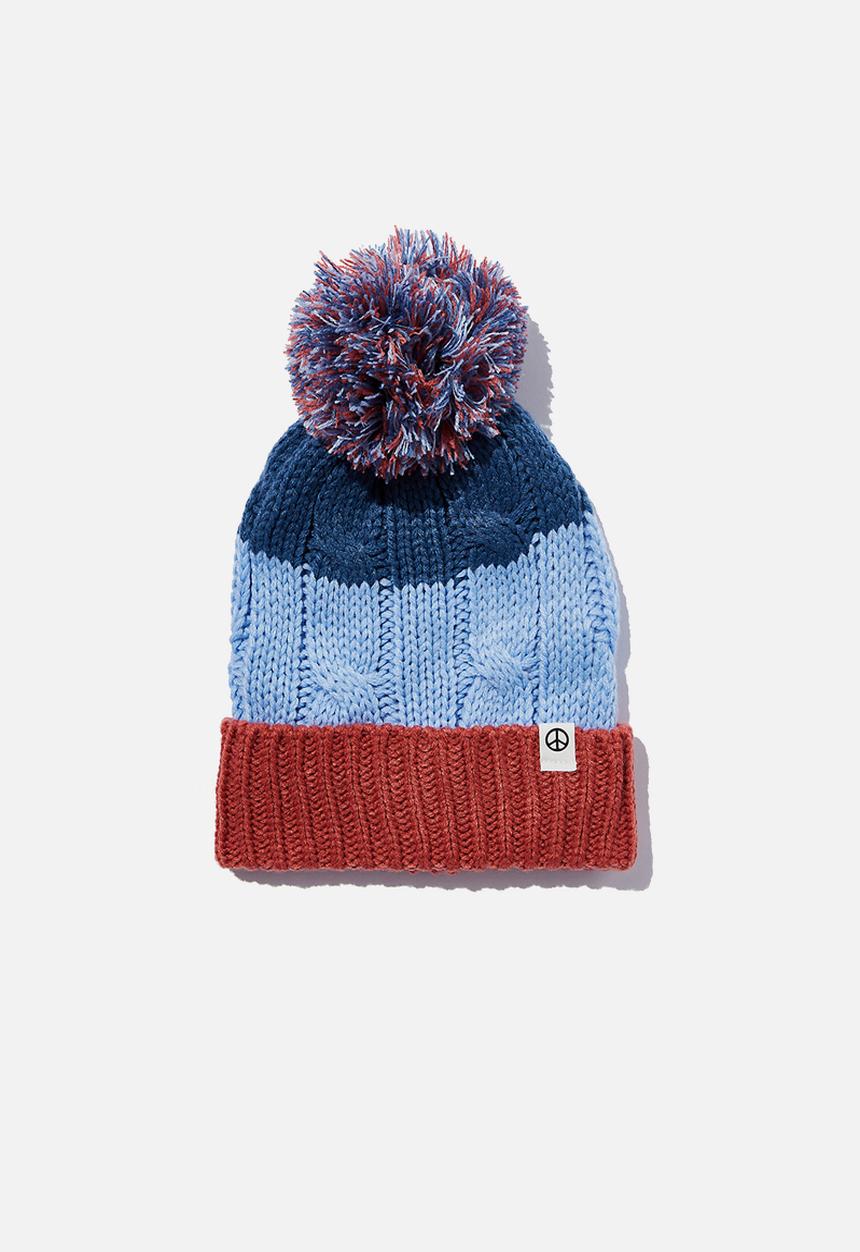 Cotton On - Winter cable beanie - petty blue/dusk blue/brick red