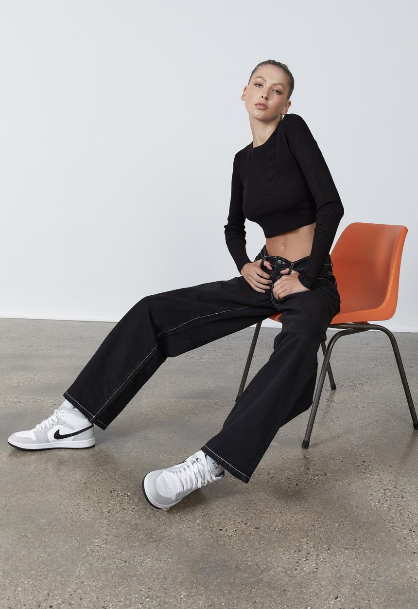 Factorie - High rise baggy jean - black & white