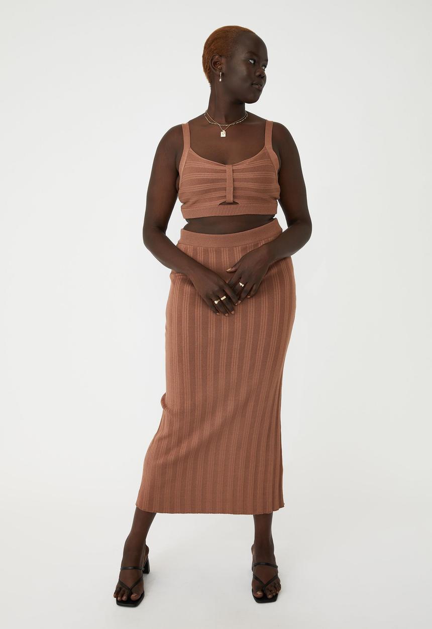 Cotton On - Curve foxy variegated midi skirt - cocoa bean