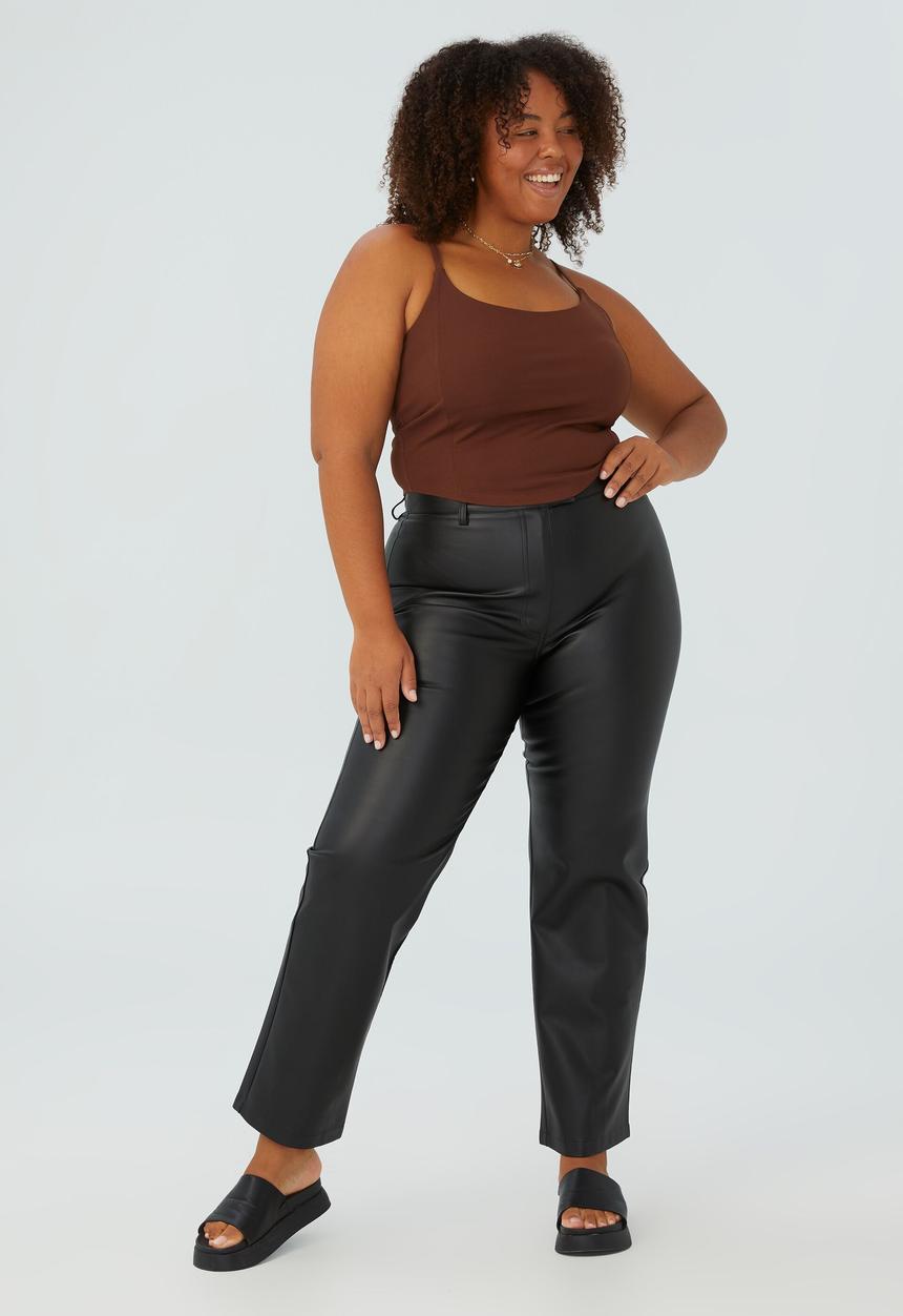 Cotton On - Curve arlow straight vegan leather pant- black
