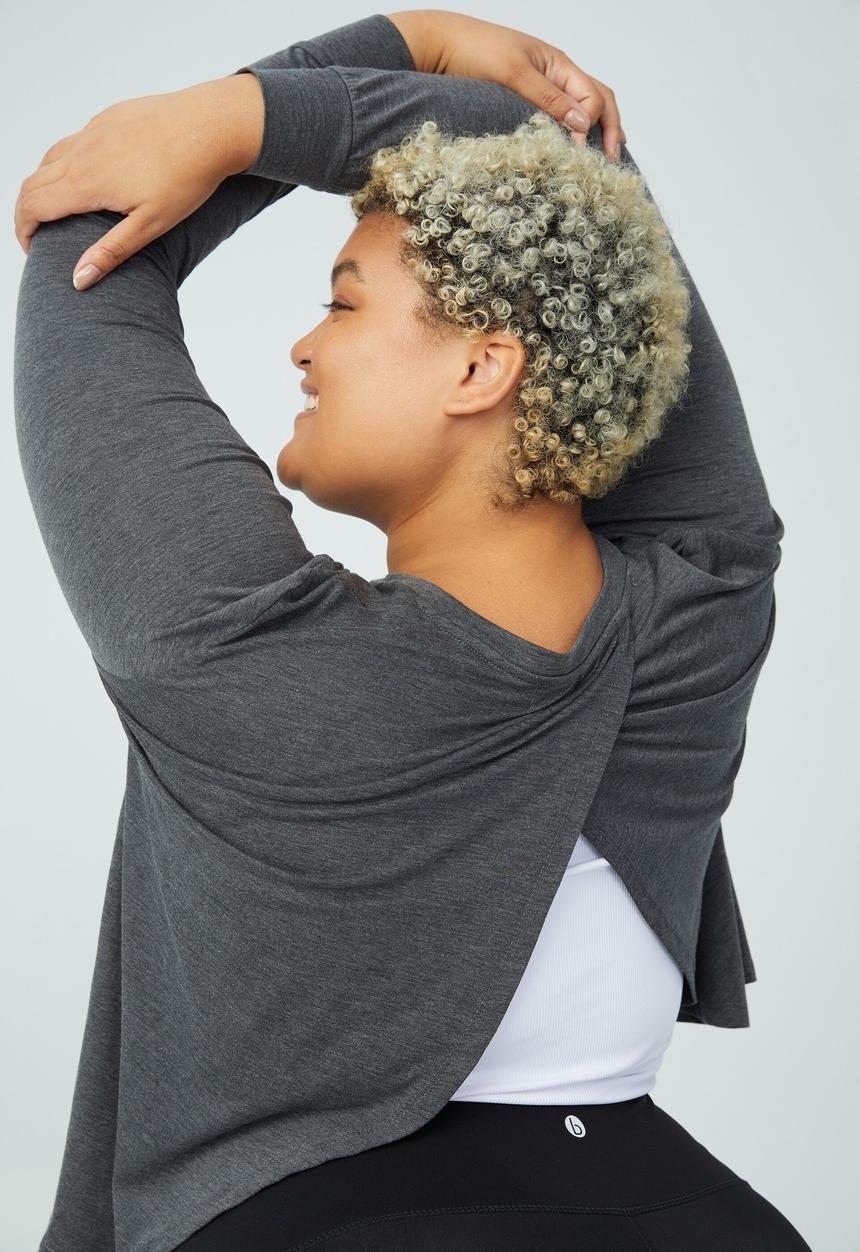 Cotton On - Curve active boyfriend long sleeve tee - charoal marle