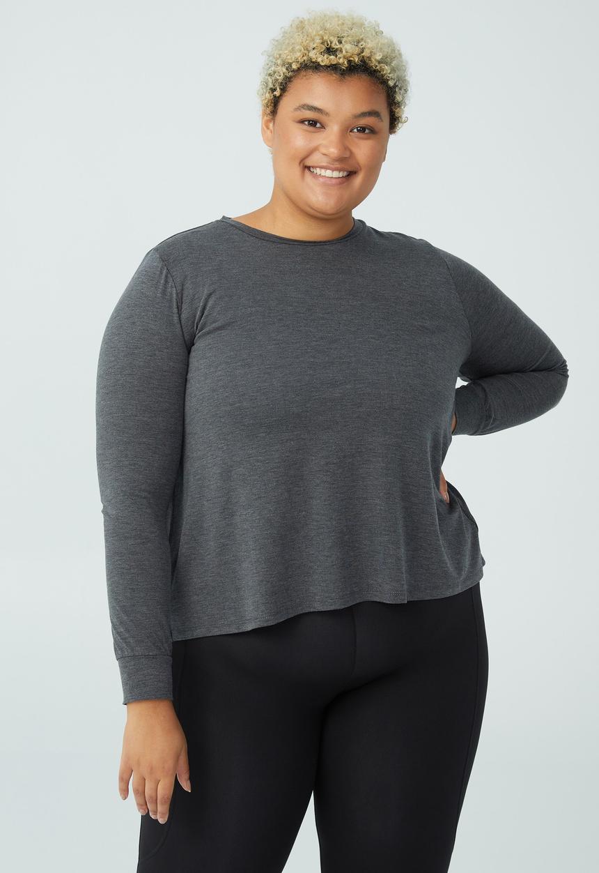 Cotton On - Curve active boyfriend long sleeve tee - charoal marle