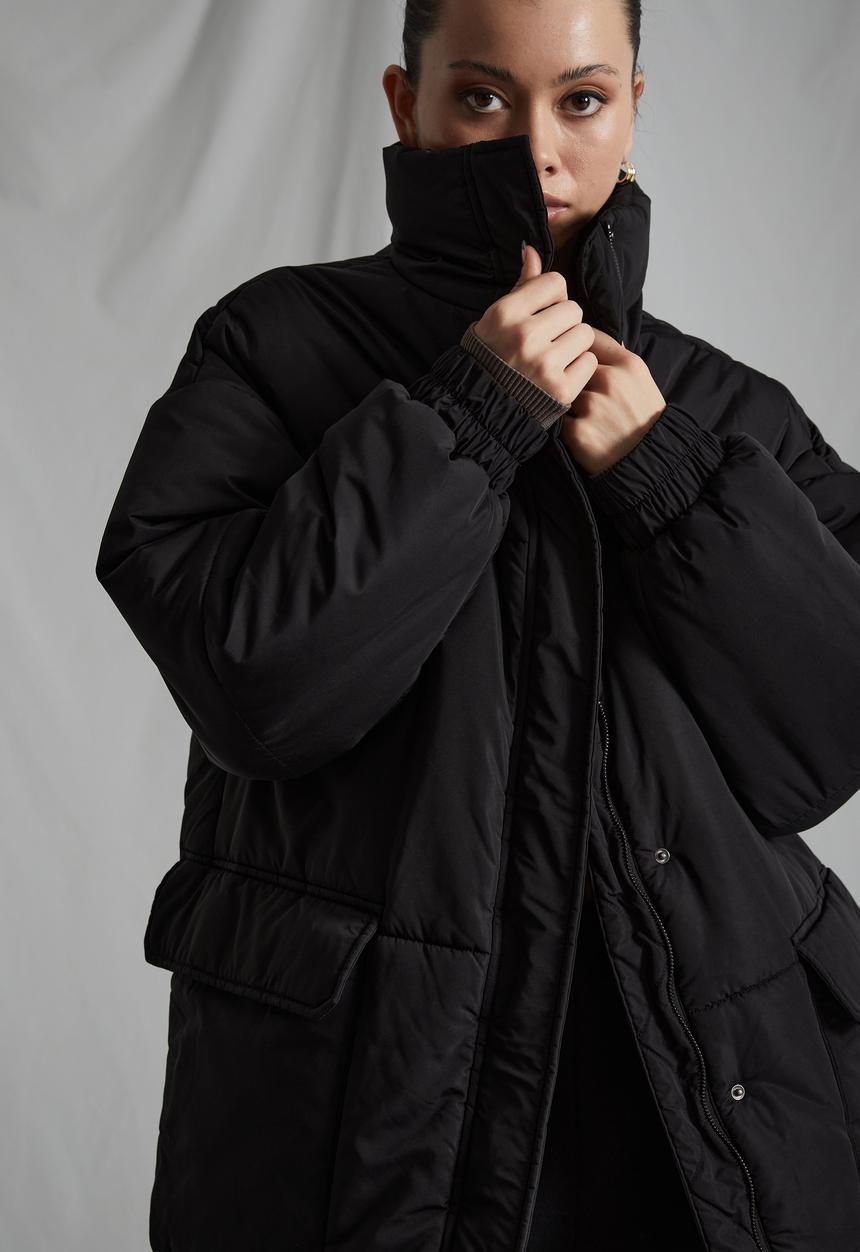 Factorie - Oversized longline puffer jacket - black