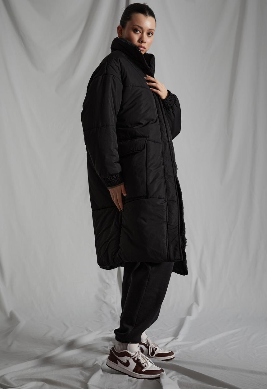 Factorie - Oversized longline puffer jacket - black