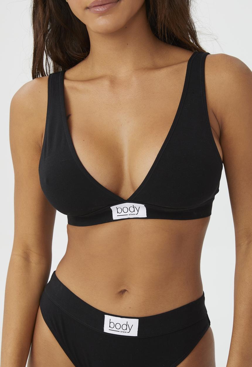 Cotton On - Organic cotton plunge bralette - black