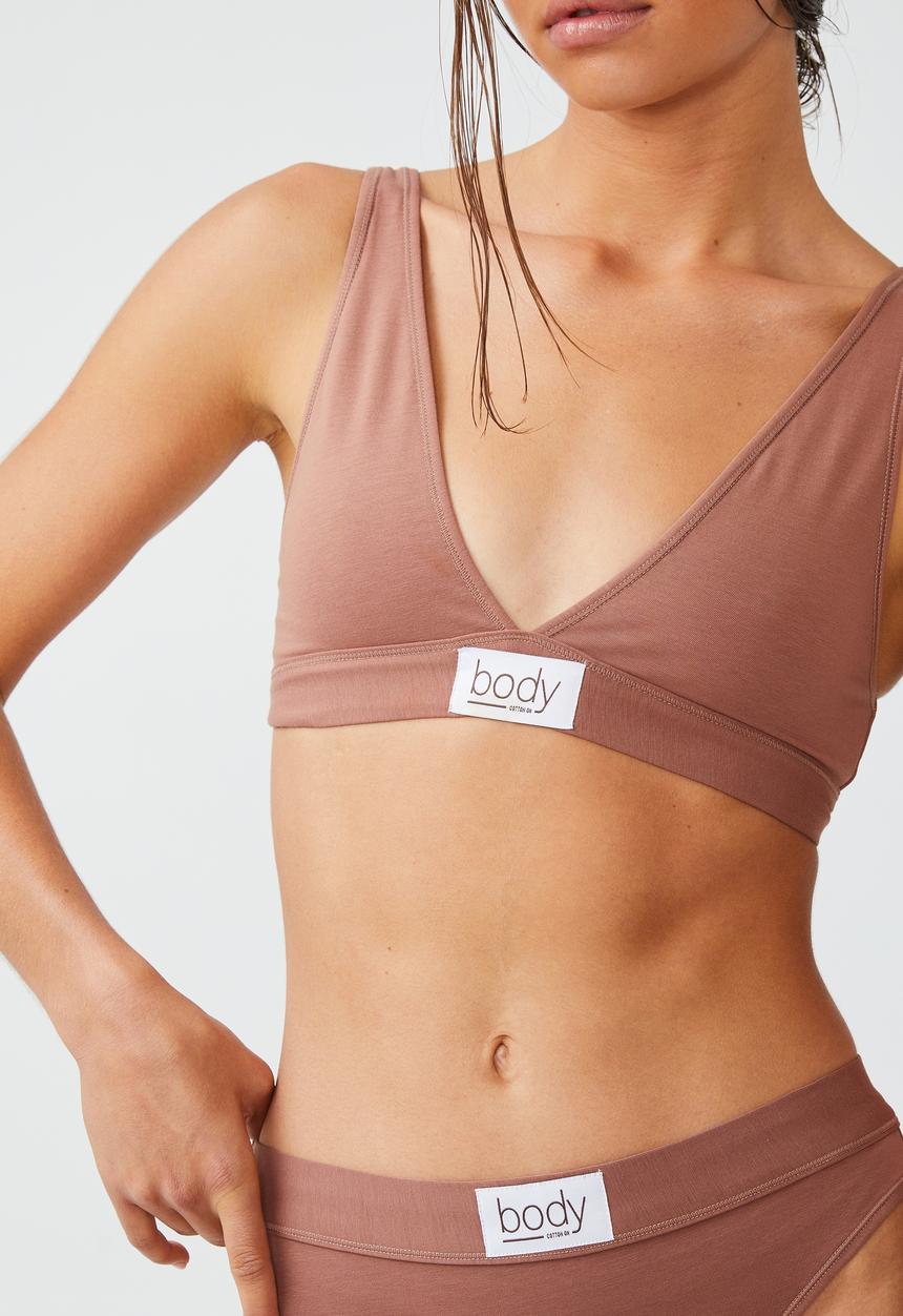 Cotton On - Organic cotton plunge bralette - toasted hazelnut