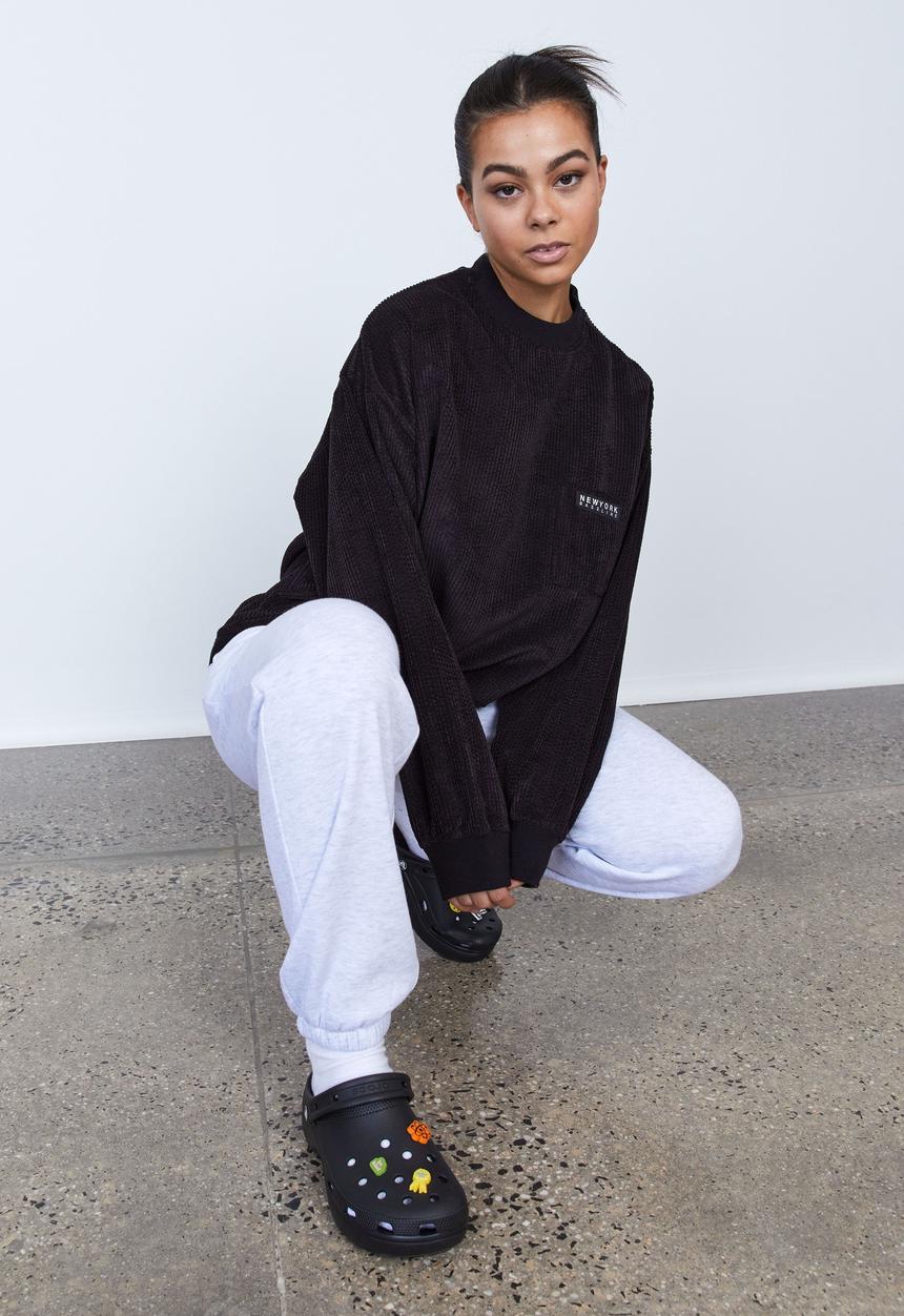 Factorie - Slouchy cord crew - black