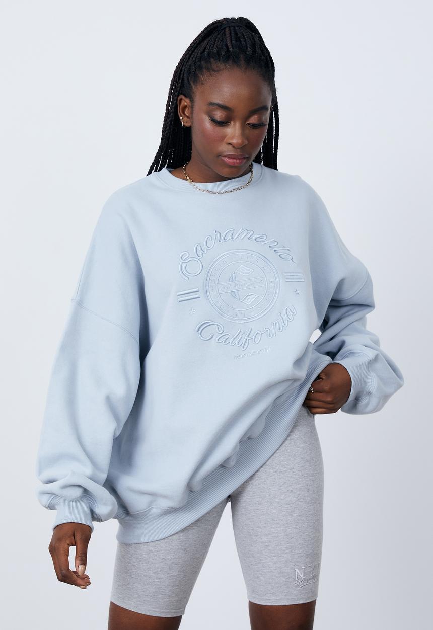 Factorie - Slouchy premium graphic crew - grey sky