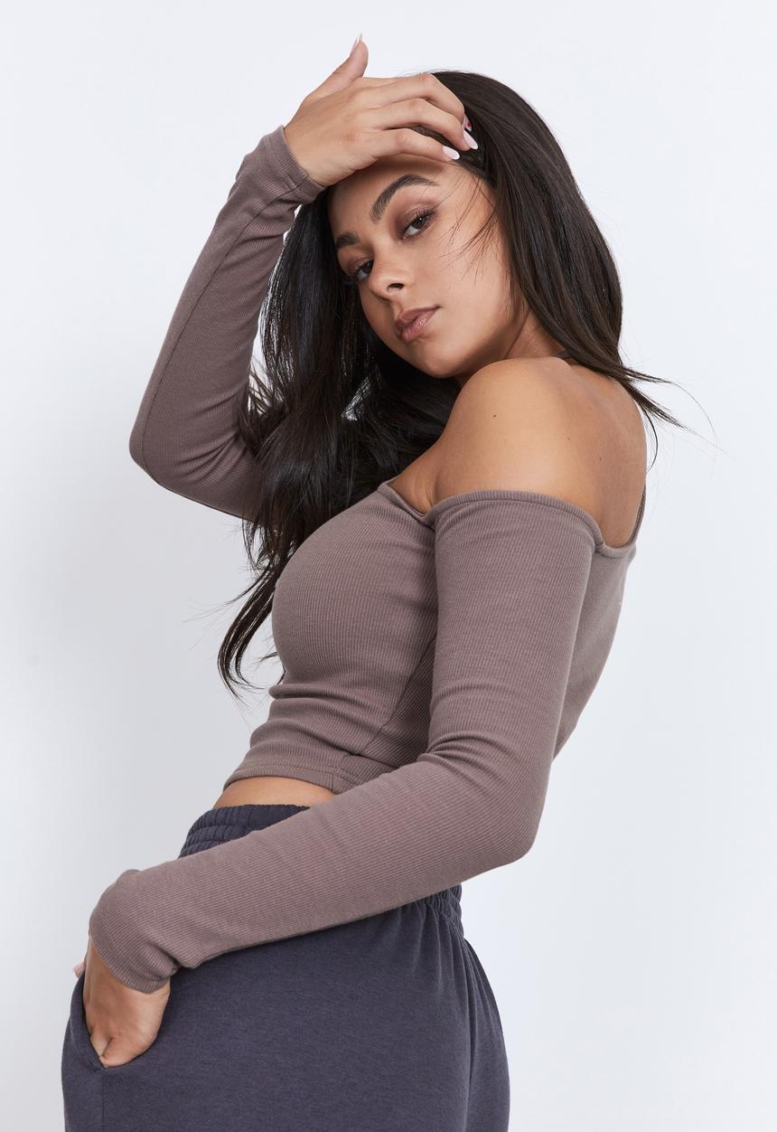 Factorie - Asymmetrical long sleeve top - brown mushroom