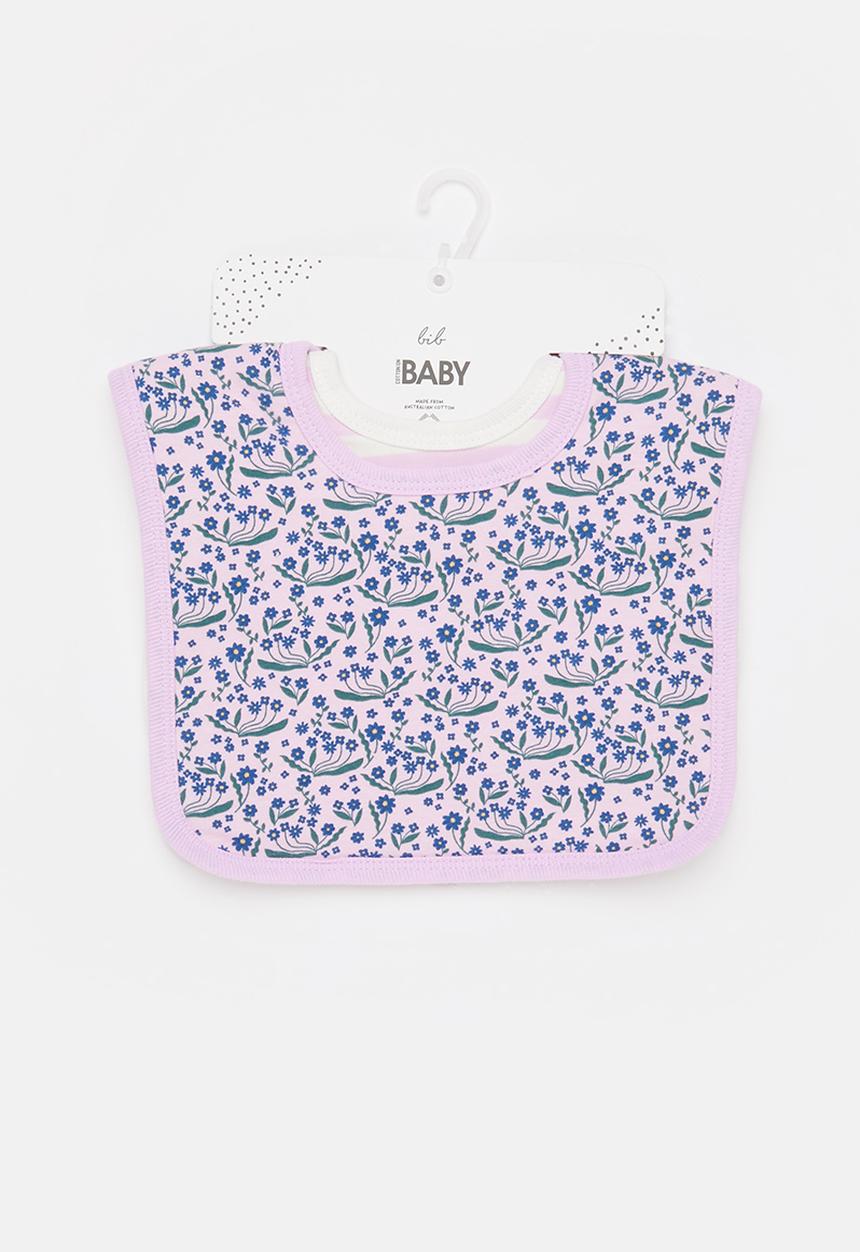 Cotton On - 2 Pack square bib - pale violet daisy garden/pale violet stripe