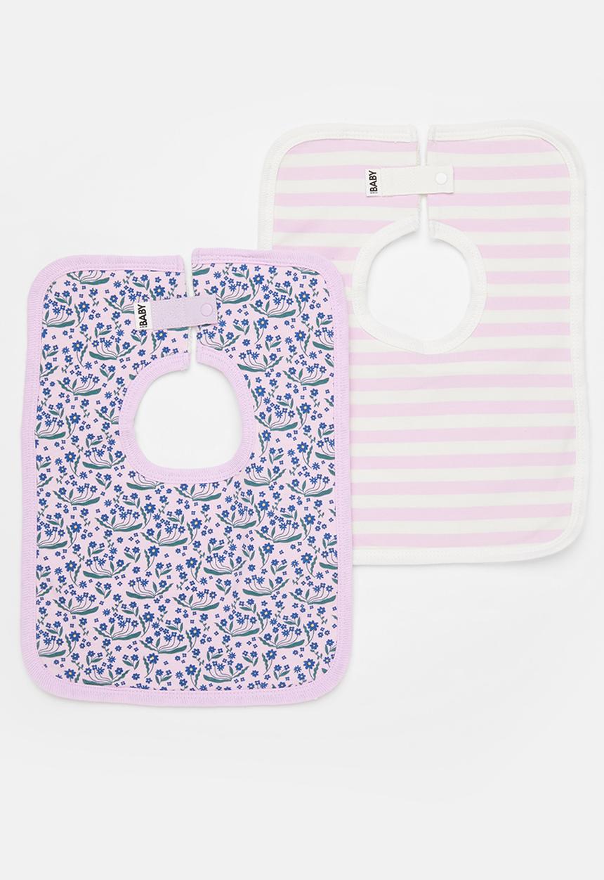Cotton On - 2 Pack square bib - pale violet daisy garden/pale violet stripe