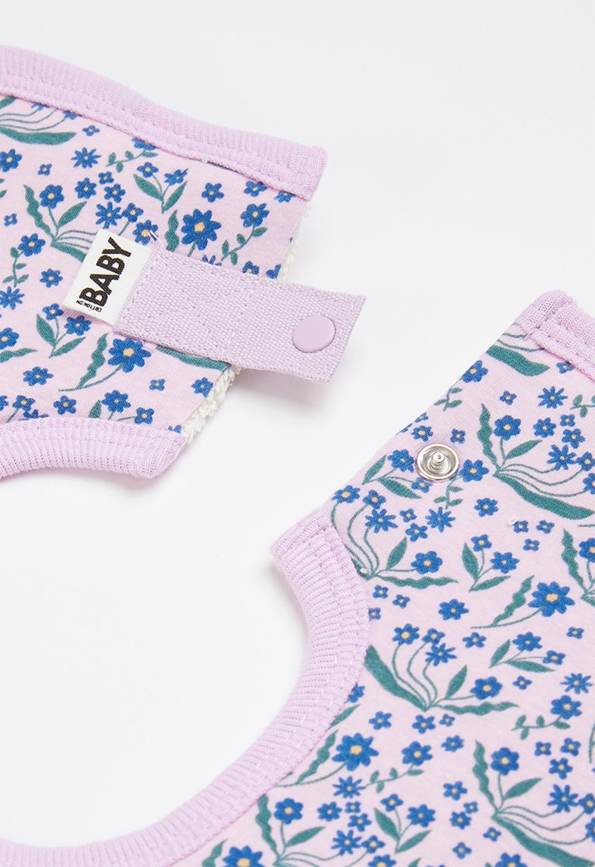 Cotton On - 2 Pack square bib - pale violet daisy garden/pale violet stripe