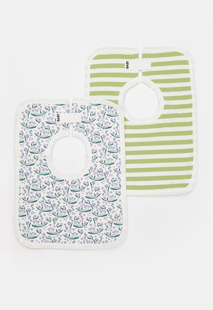 Cotton On - 2 Pack square bib - vanilla daisy garden/cactus stripe