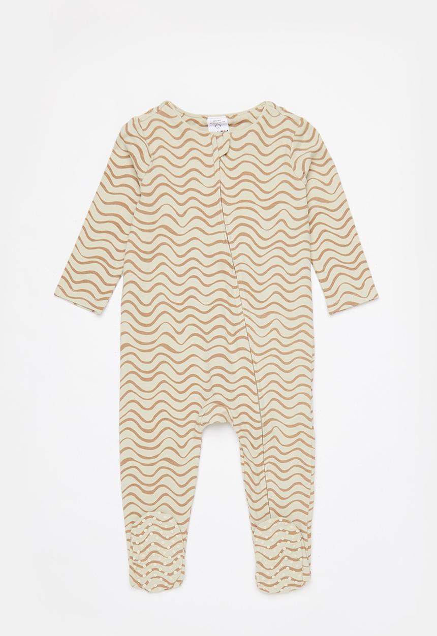 Cotton On - 2 pack long sleeve zip romper - taupy brown daisy spot/rany day waves