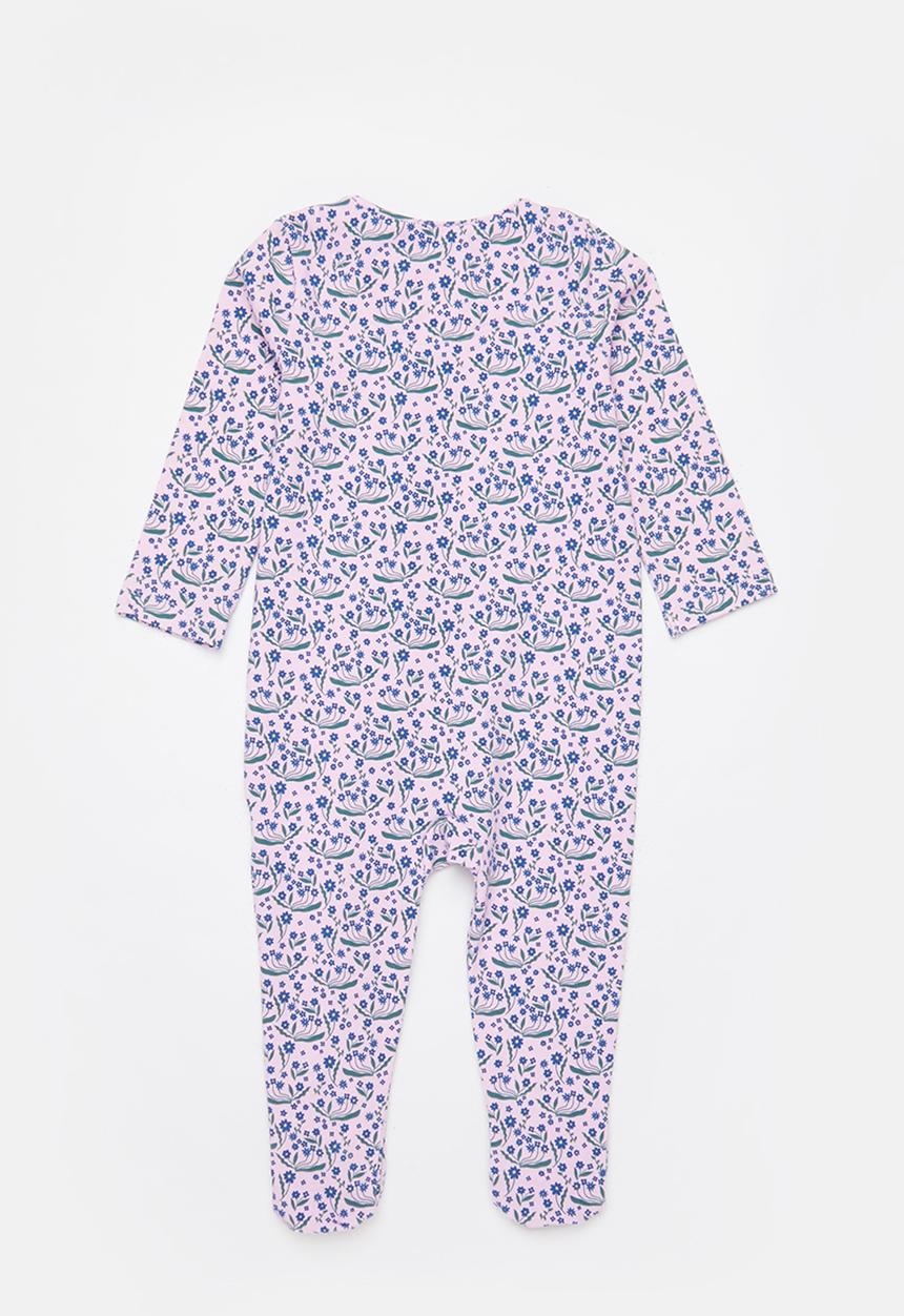 Cotton On - 2 pack long sleeve zip romper - pale violet daisy garden/pale violet stripe