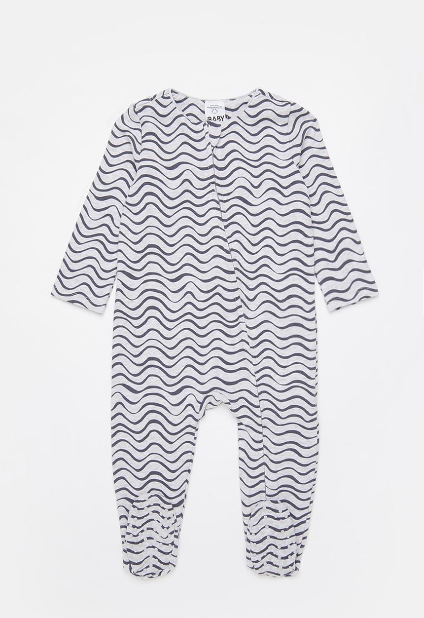 Cotton On - The long sleeve zip romper - cloud marle/waves