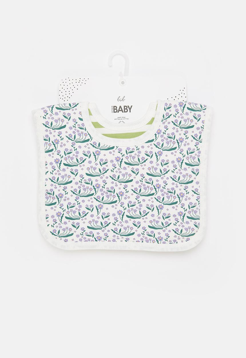 Cotton On - 2 Pack square bib - vanilla daisy garden/cactus stripe