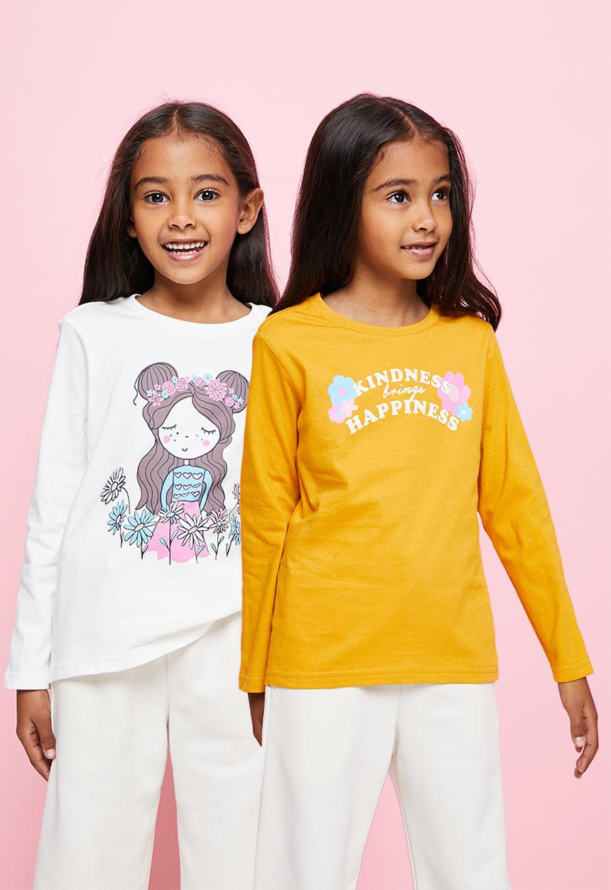 Pop Candy - 2 pack printed tee - milk & mustard