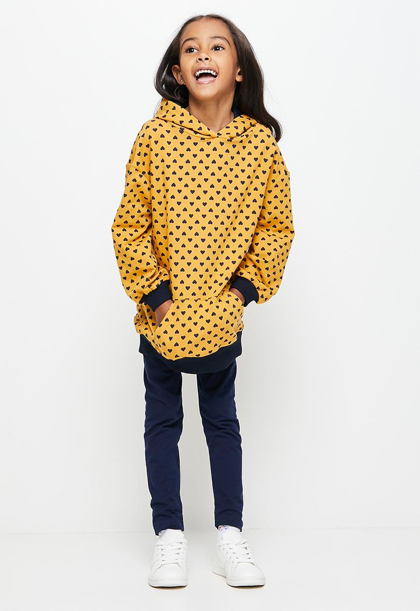 Pop Candy - Longer length hoodie & legging set - mustard & navy