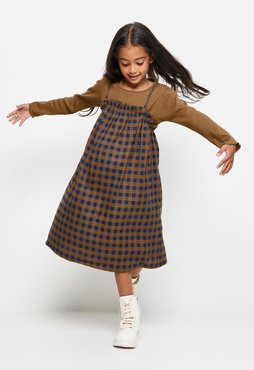 Superbalist Kids - Check dress and T-shirt set - brown