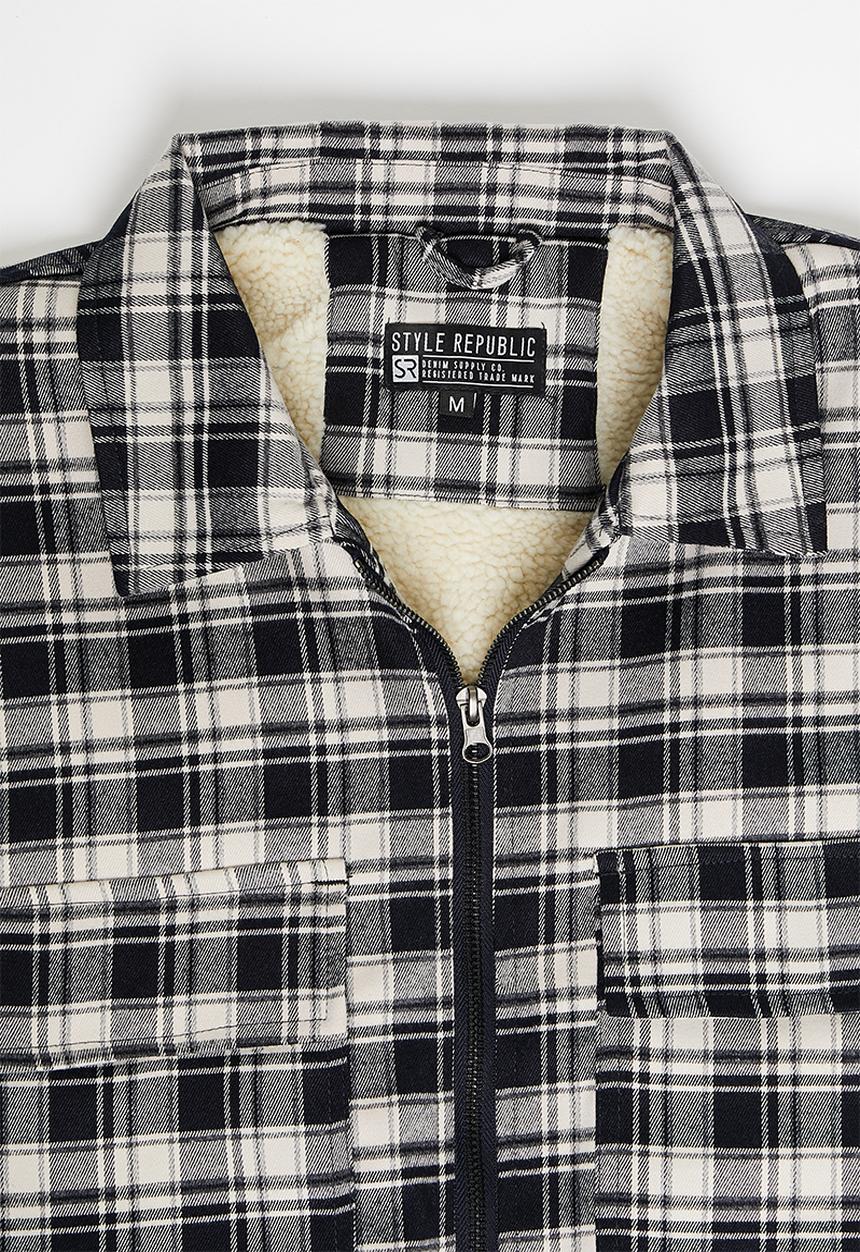STYLE REPUBLIC - Check sherpa lined utility jacket - navy & white 
