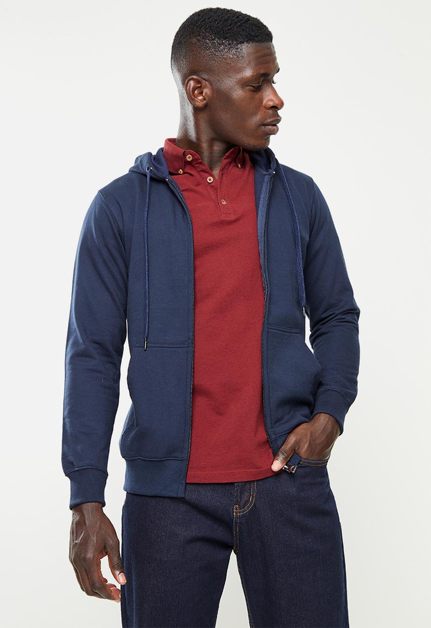Ben Sherman - Check emb zip thru hoodie - navy