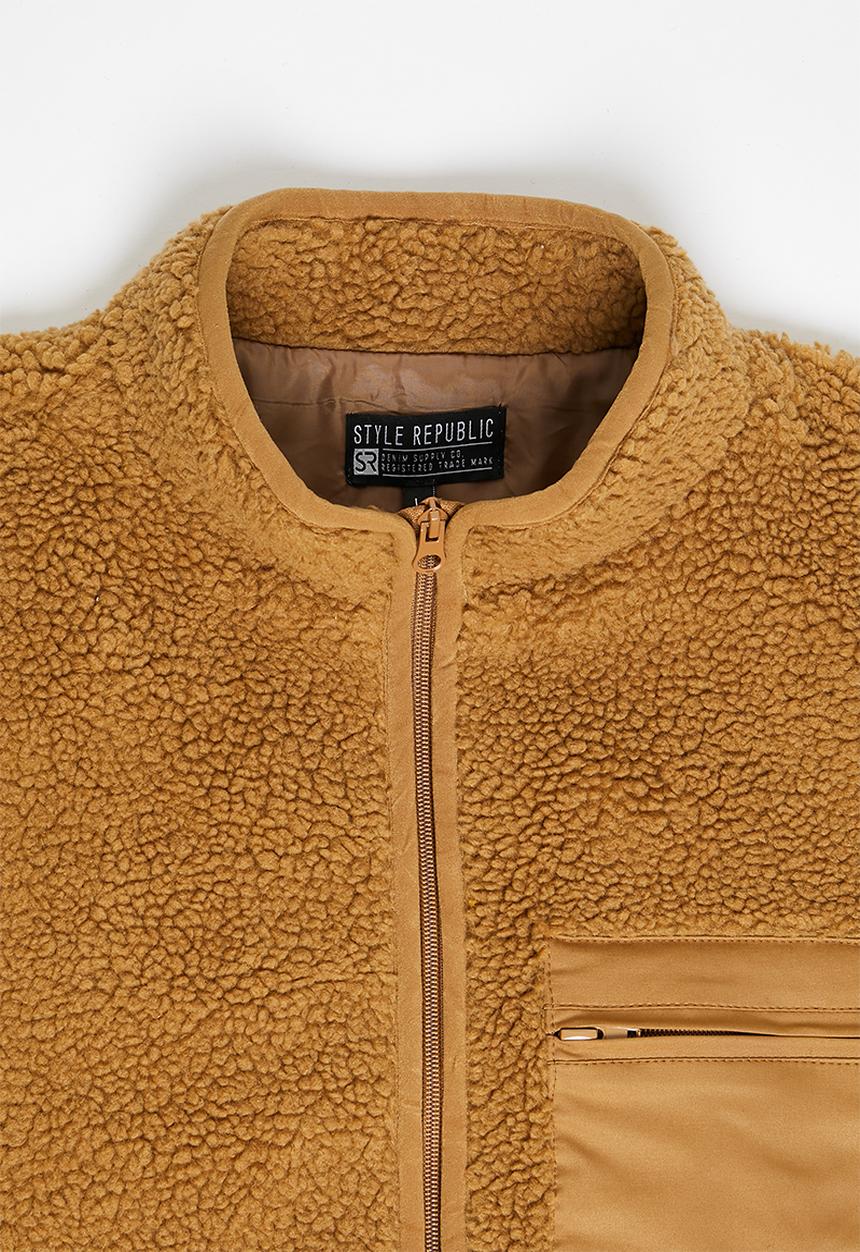 STYLE REPUBLIC - Borg jacket with contrast panels - tobacco